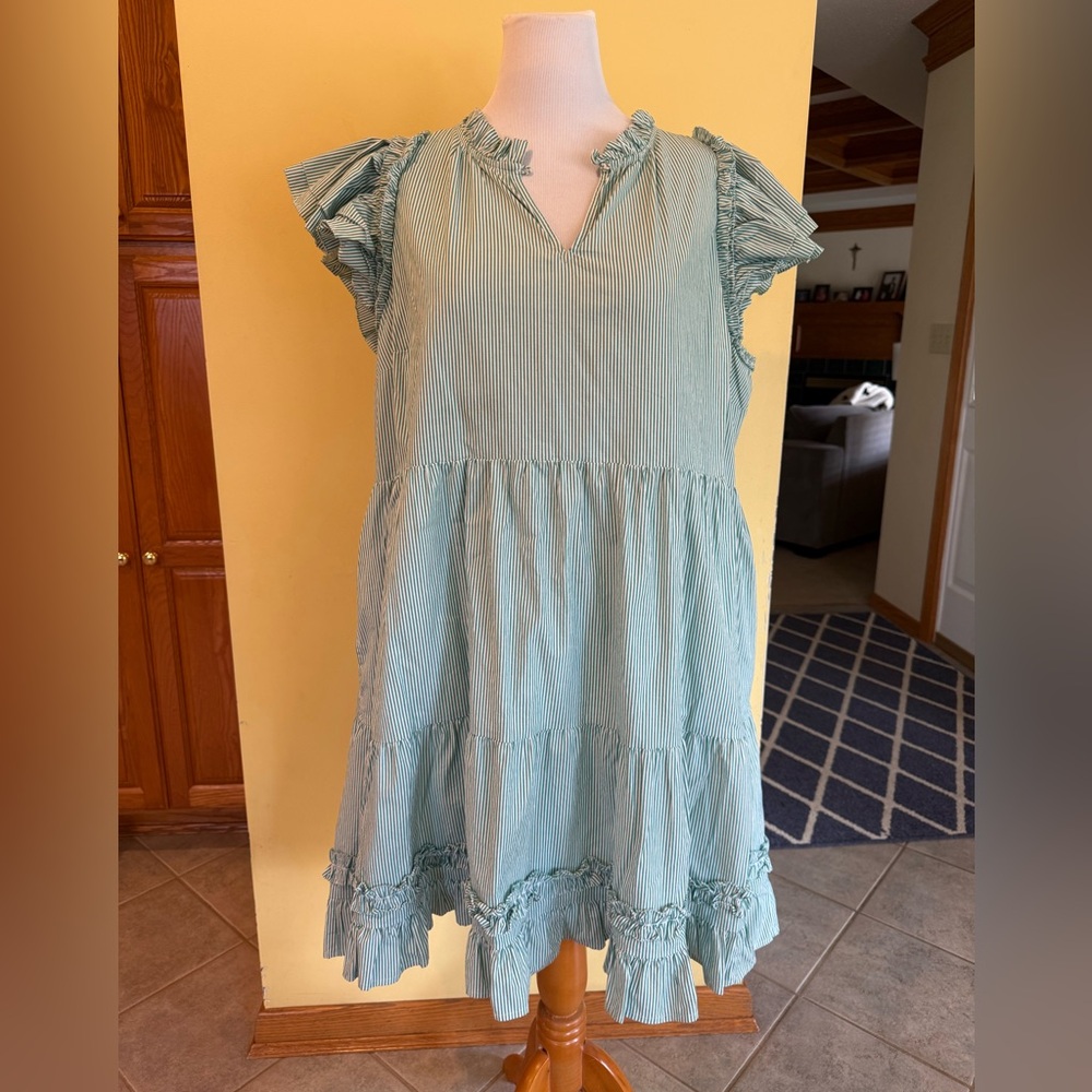 Vineyard Vines Green Ruffled Cap Sleeve Sundress